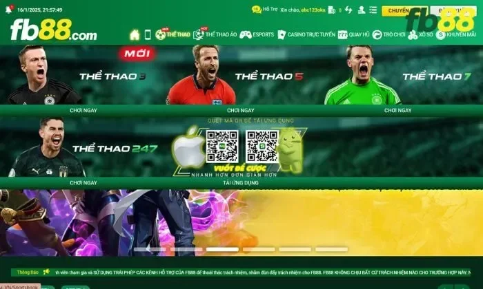 Thể thao 247 FB88 Tổng quan về sảnh thể thao 247 FB88